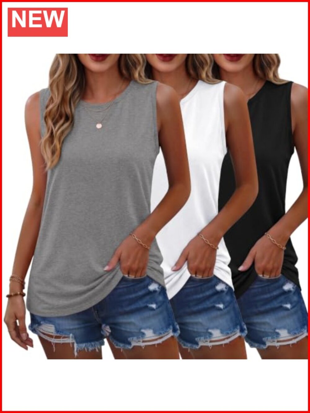Women's Tank Tops 3 Pack Crew Neck Sleeveless Summer Tops